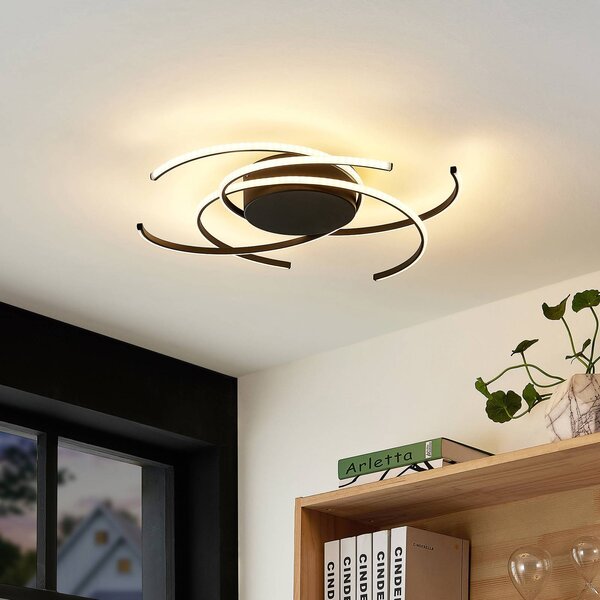 Lampa sufitowa LED Hamza Lindby, możliwość ściemniania, czarny, salon / jadalnia, metal, nowoczesny