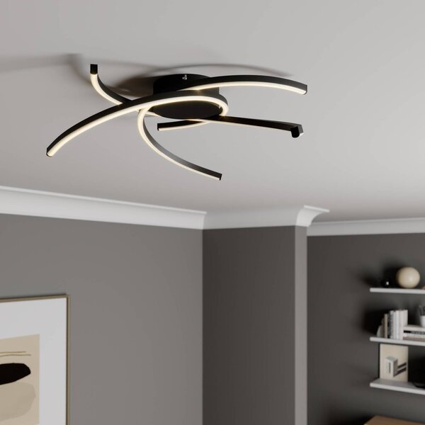 Lampa sufitowa LED Katris Lindby, możliwość ściemniania, czarny, salon / jadalnia, aluminium, nowoczesny