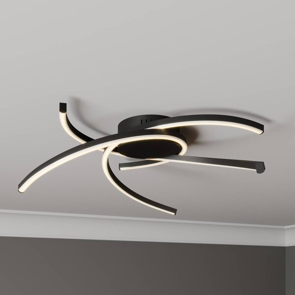 Lampa sufitowa LED Katris Lindby, możliwość ściemniania, czarny, salon / jadalnia, aluminium, nowoczesny