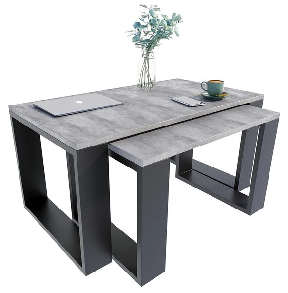 Komplet Dwóch Nowoczesnych Stolików Kawowych Beton + Czarny R5-N57