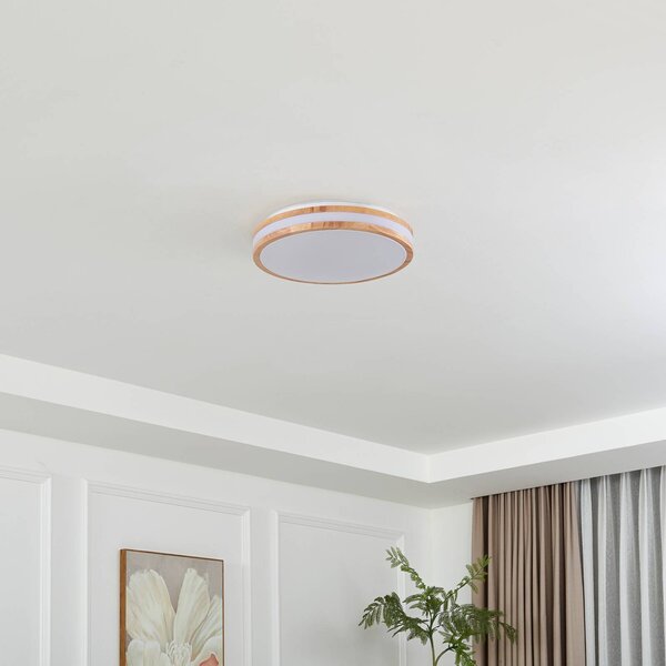 Lampa sufitowa LED Emiva Lindby, jasne drewno, salon / jadalnia, drewno, nowoczesny