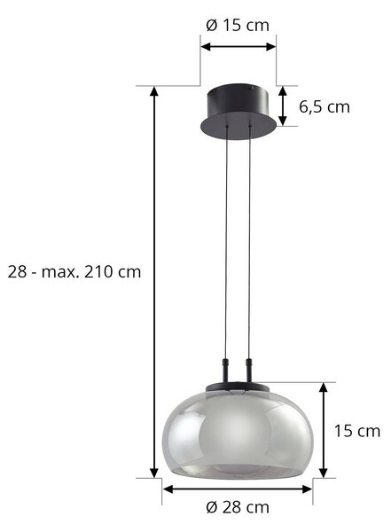 Lampa wisząca szklana Dain Lucande, aluminiowy / szary / cynkowy, salon / jadalnia, szkło, nowoczesny
