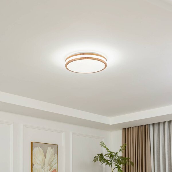Lampa sufitowa LED Emiva Lindby, jasne drewno, salon / jadalnia, drewno, nowoczesny