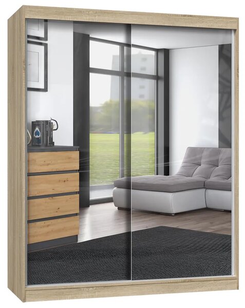 Nowoczesna garderoba z lustrami 160 cm dąb sonoma - Stoflis 8X
