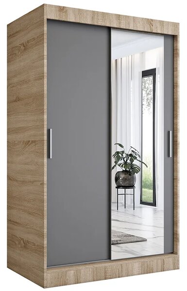 Garderoba przesuwna z lustrem dąb sonoma + antracyt R4-P77