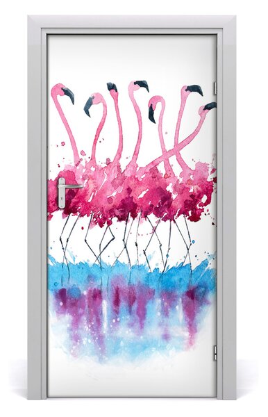 Naklejka samoprzylepna na drzwi Flamingi