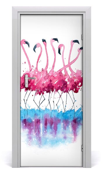 Naklejka samoprzylepna na drzwi Flamingi
