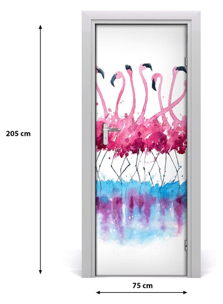 Naklejka samoprzylepna na drzwi Flamingi