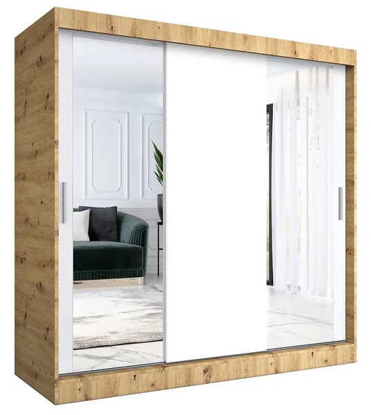 Szafa przesuwna dąb artisan + biały 200 cm T2-Z80