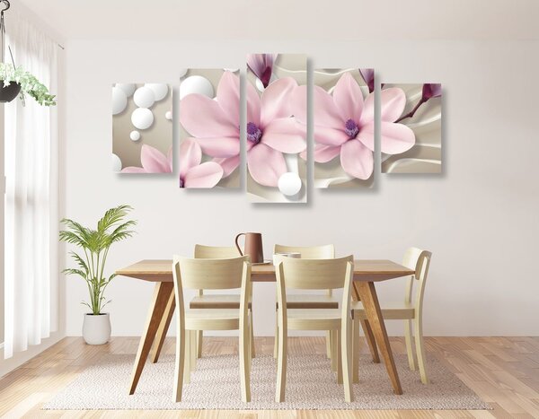 5-częściowy obraz magnolia na abstrakcyjnym tle