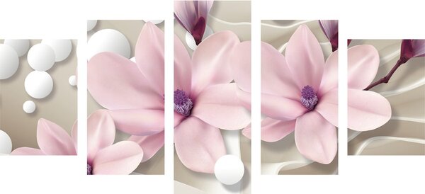 5-częściowy obraz magnolia na abstrakcyjnym tle