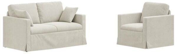 Modularna sofa aksamitna w kremowym kolorze z czarnymi akcentami