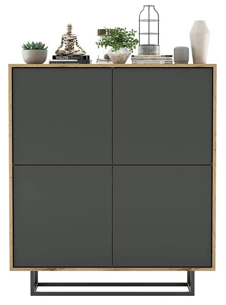 Czterodrzwiowa komoda dąb wotan + grafit W0-S59