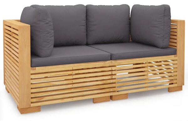 Sofa ogrodowa z drewna tekowego z szarymi poduszkami T2-F44