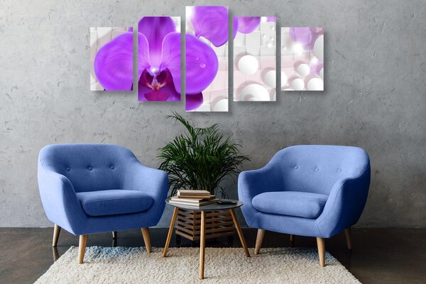 5-częściowy obraz orchidea na abstrakcyjnym tle