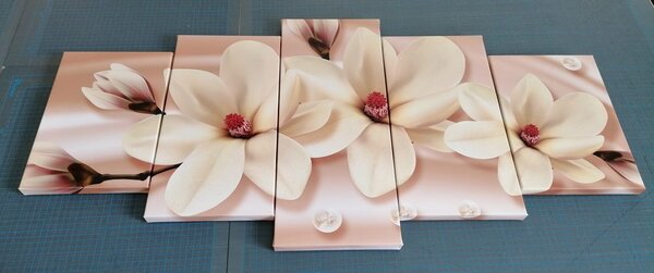 5-częściowy obraz luksusowa magnolia z perłami