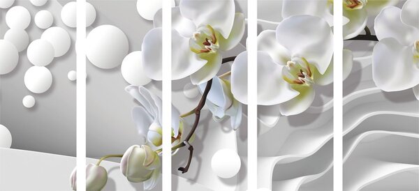 5-częściowy obraz orchidea na abstrakcyjnym tle
