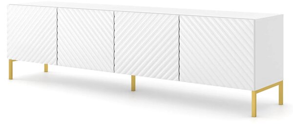 Szafka rtv w stylu glamour biały połysk + złote nóżki H6-W10