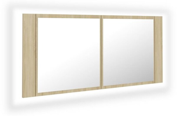 Szafka łazienkowa z lustrem i LED, dąb sonoma, 100x12x45, akryl