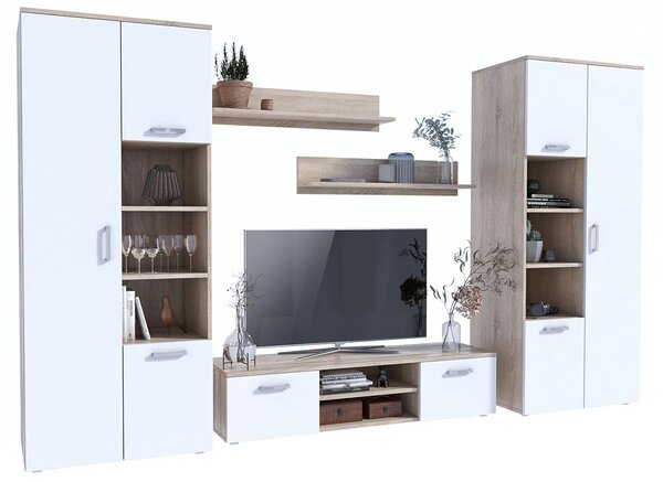 Meblościanka biała + dąb sonoma P5-M05