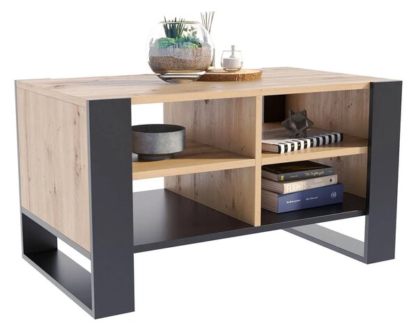 Prostokątna ława kawowa do salonu czarny + dąb artisan H6-Z87