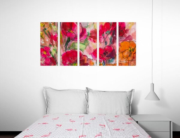 5-częściowy obraz malowane kwiatowe zacisze