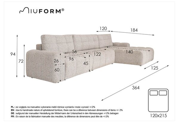 Kremowy rozkładany narożnik modułowy ze schowkiem (prawostronny) Lulu – Miuform