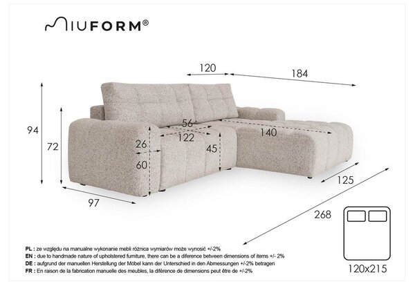 Beżowy rozkładany narożnik modułowy ze schowkiem (prawostronny) Lulu – Miuform