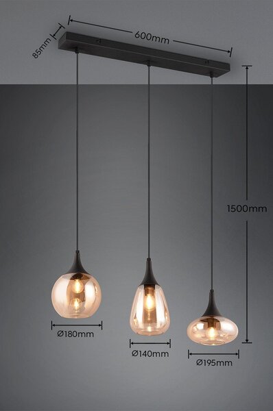 Czarno-pomarańczowa lampa wisząca ze szklanym kloszem Lumina – Trio