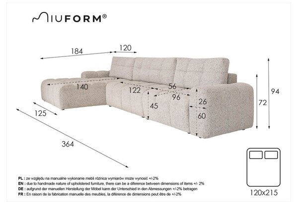 Kremowy rozkładany narożnik modułowy ze schowkiem (lewostronny) Lulu – Miuform