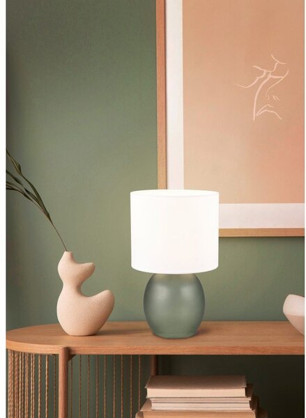 Biało-zielona lampa stołowa z tekstylnym kloszem (wys. 29 cm) Vela – Trio