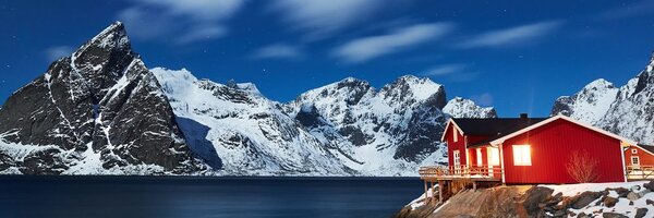 Obraz nocny krajobraz w Norwegii