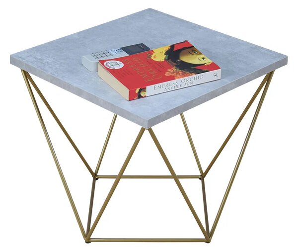 Kwadratowy stolik kawowy beton + złoty E9-P53