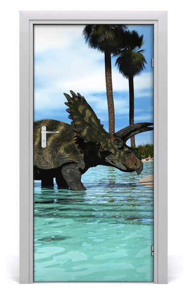 Naklejka samoprzylepna na drzwi Dinozaury na plaży