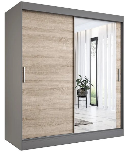 Szafa przesuwna antracyt + dąb sonoma 180 cm M3-B24
