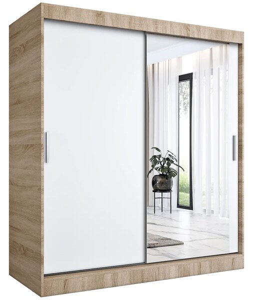 Szafa przesuwna dąb sonoma + biały 180 cm K5-W08