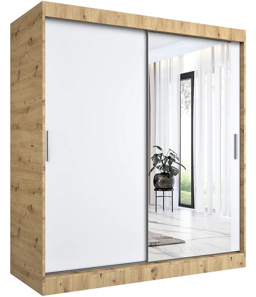 Szafa przesuwna dąb artisan + biały 180 cm S4-F54