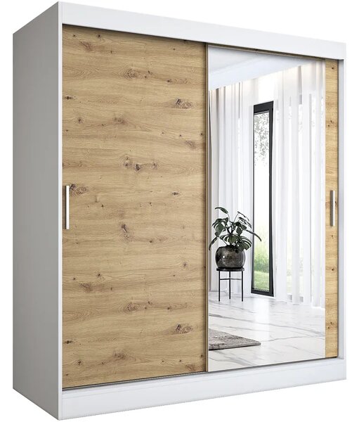 Szafa przesuwna biel + dąb artisan 180 cm C8-B16