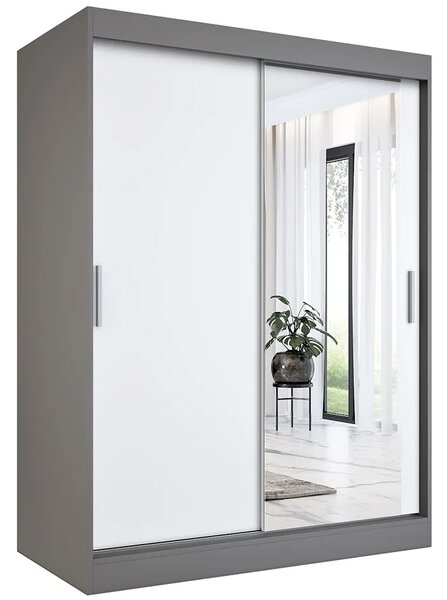 Szafa przesuwna antracyt + biały 150 cm biały połysk K8-H24
