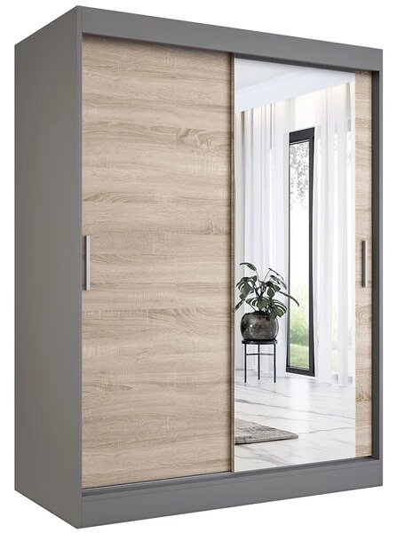 Szafa przesuwna antracyt + dąb sonoma 150 cm P7-S49