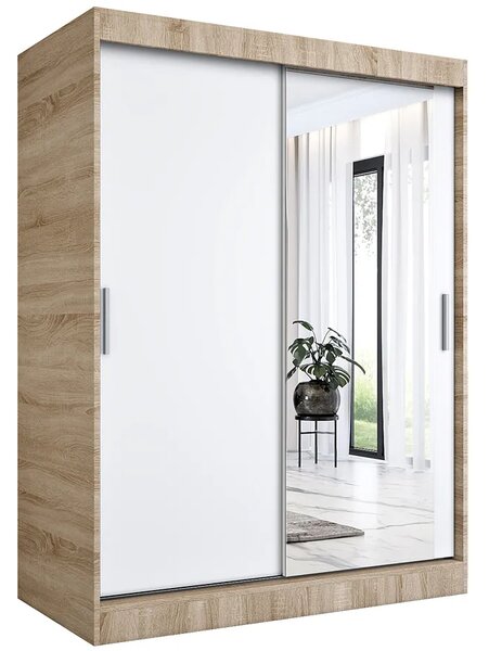 Szafa przesuwna dąb sonoma + biały 150 cm T7-M57