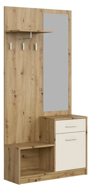 Garderoba z lustrem do przedpokoju dąb artisan + kaszmir A6-C32