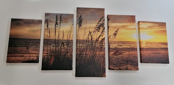 5-częściowy obraz zachód słońca na plaży