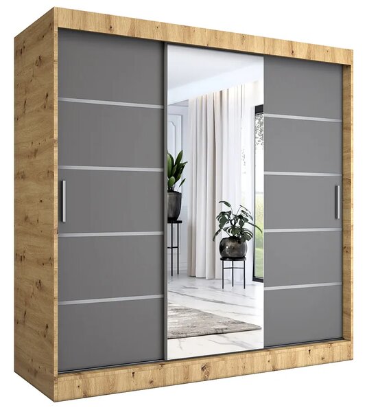 Szafa przesuwna 200 cm dąb artisan + antracyt S8-T09