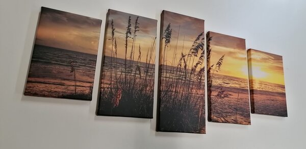 5-częściowy obraz zachód słońca na plaży
