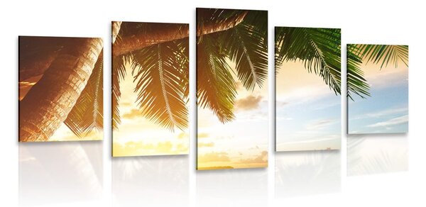 5-częściowy obraz wschód słońca na karaibskiej plaży