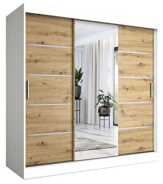 Szafa przesuwna 200 cm biały + dąb artisan B1-D19