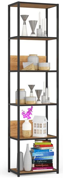 Otwarty regał z 6 półkami w stylu loft czarny + dąb craft P4-P27