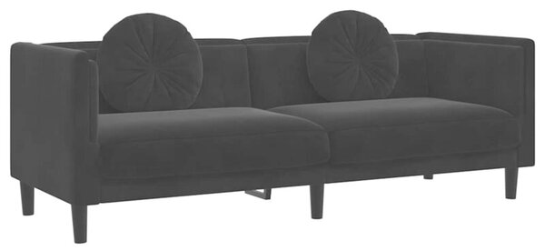 Sofa 3-osobowa z poduszkami, czarna, aksamit