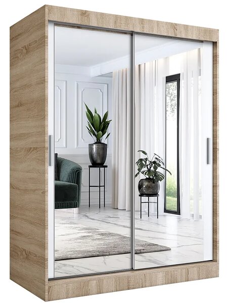 Szafa przesuwna z lustrem 150 cm dąb sonoma + biały R3-N80